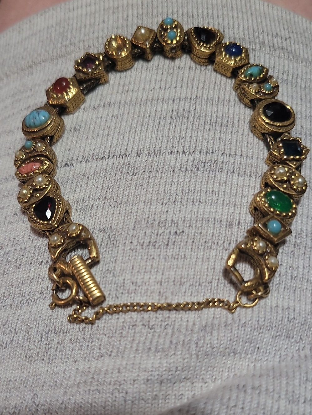 Vintage Victorian Revival slide charm bracelet by Goldette